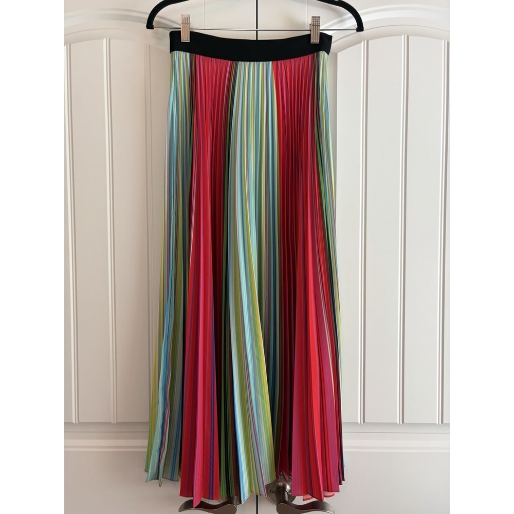 Mary Katrantzou Rainbow Striped Plisse Midi Skirt Pleated Women's Size US 2 UK 6